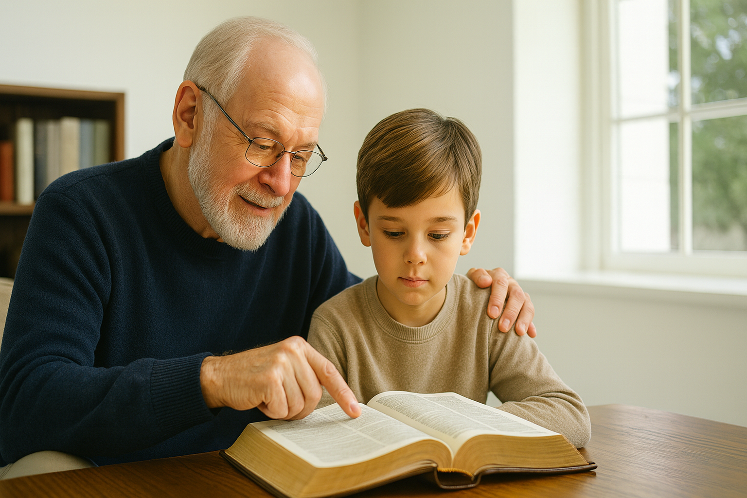 pai estudando a bíblia com o filho 