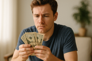 homem idolatrando dinheiro
